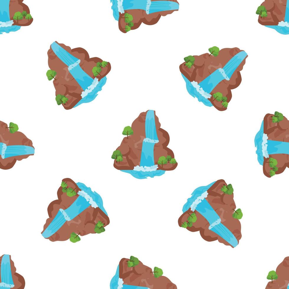Seamless pattern of waterfall cascading down rocky mountain with lush green trees vector