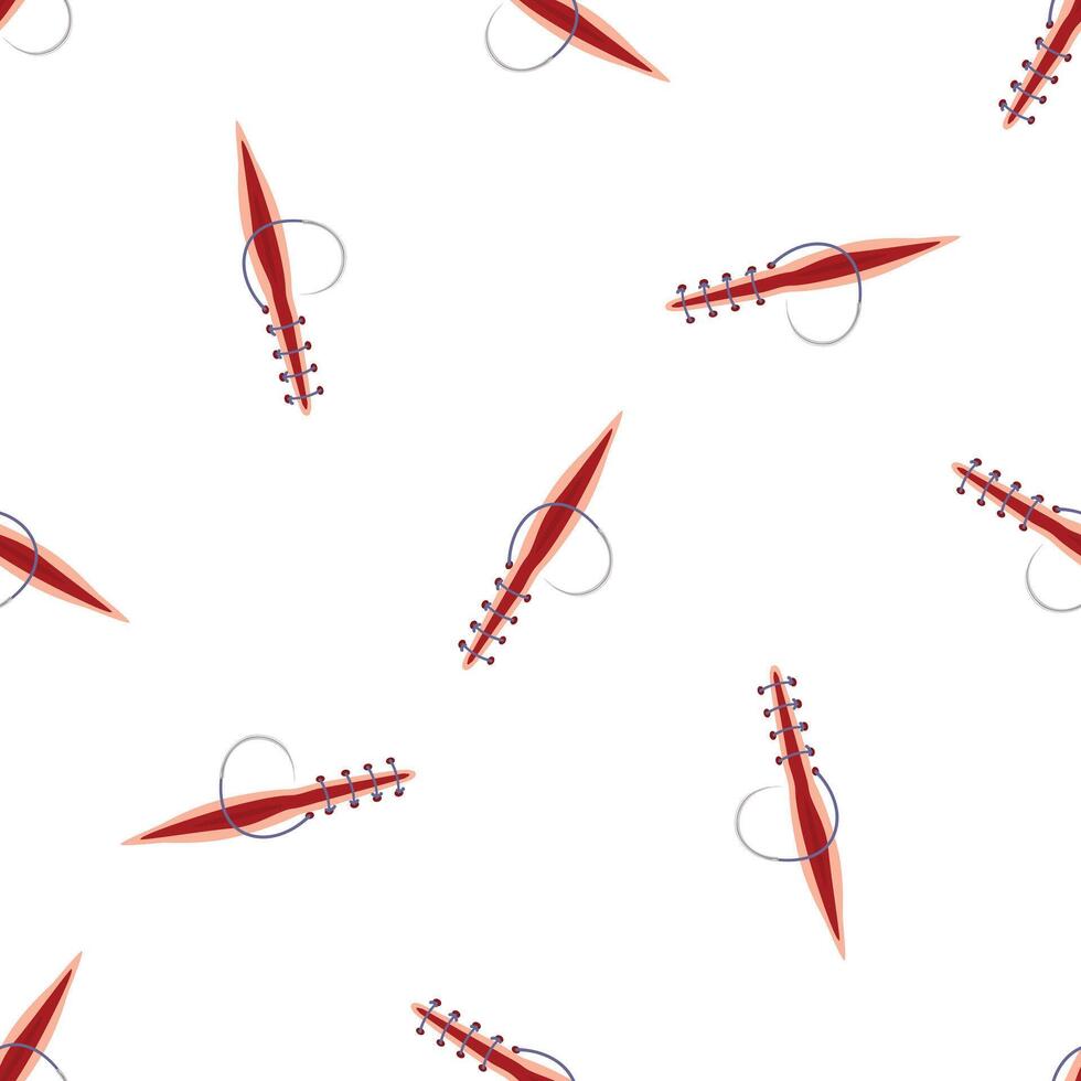 Surgical suture closing wound seamless pattern on white background vector