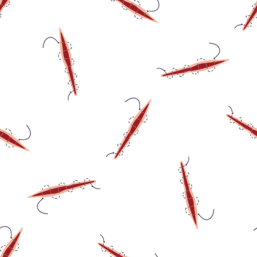 Surgical wound with stitches seamless pattern on white background vector