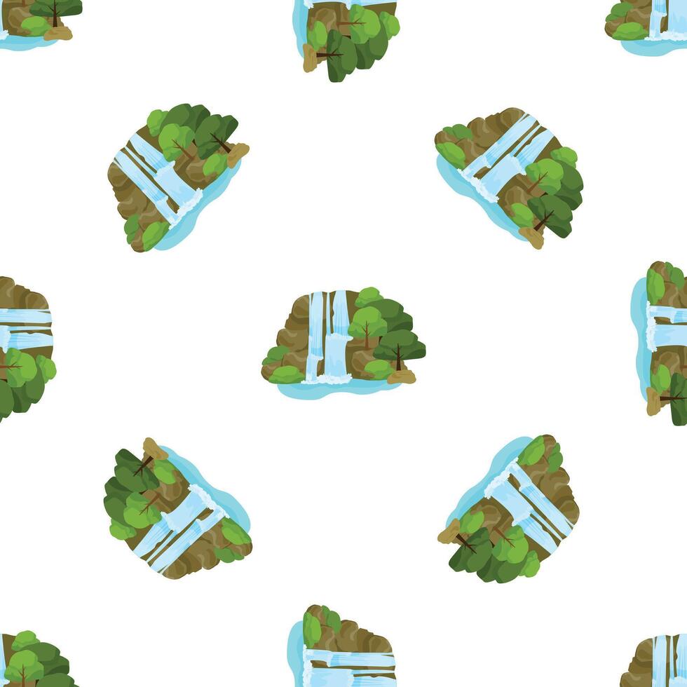 Seamless pattern of waterfall flowing over rocks and lush green trees vector