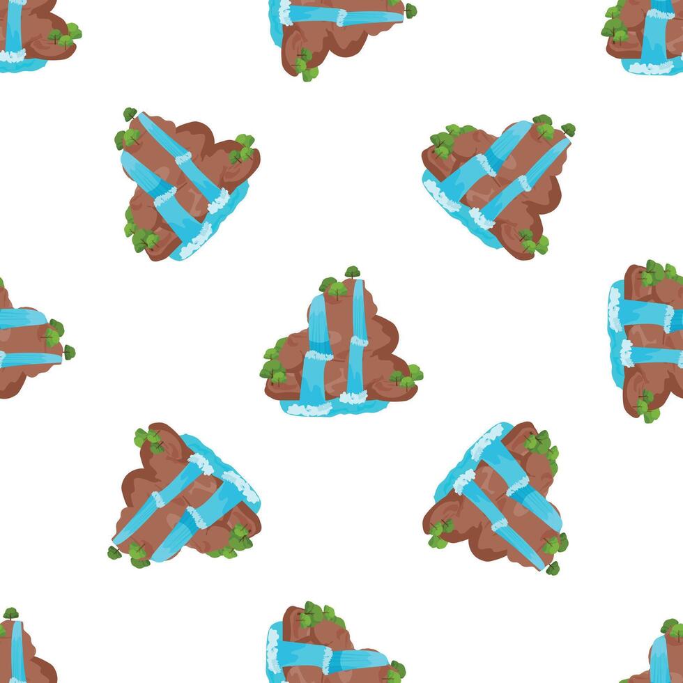 Seamless pattern of waterfall cascading down brown rock formation vector