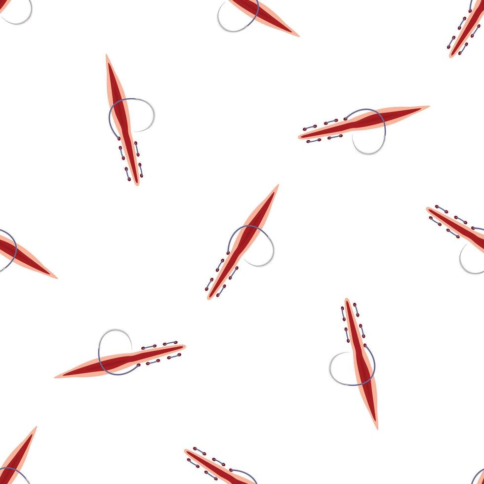 Surgical wound closing with sutures, seamless pattern on white background vector