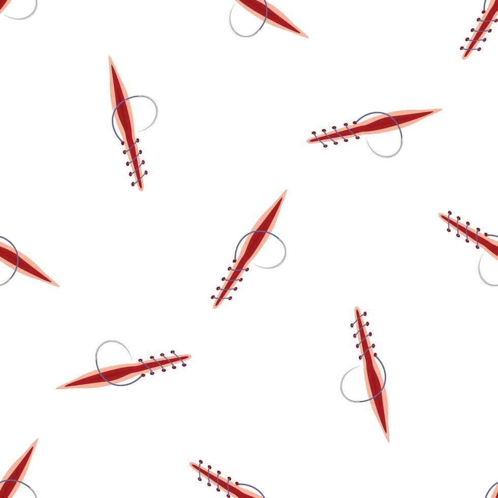 Surgical wound with stitches seamless pattern on white background vector