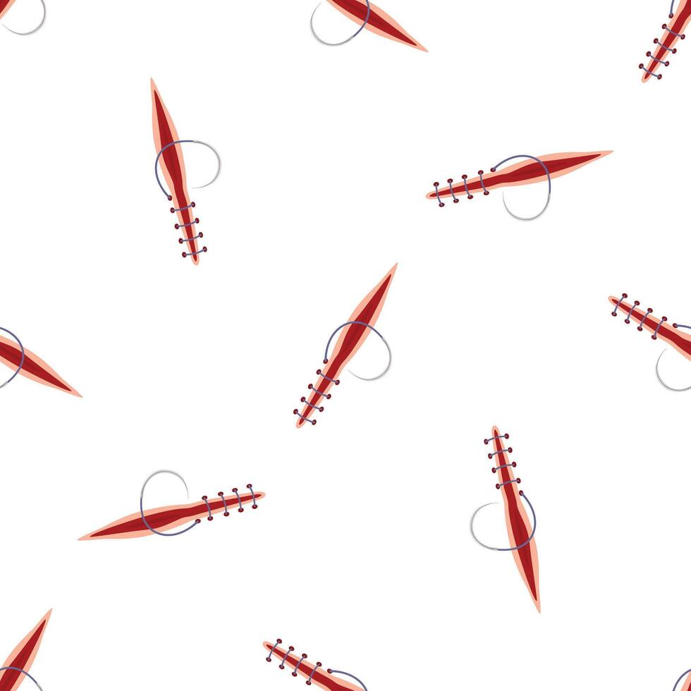 Surgical wound with stitches seamless pattern on white background vector