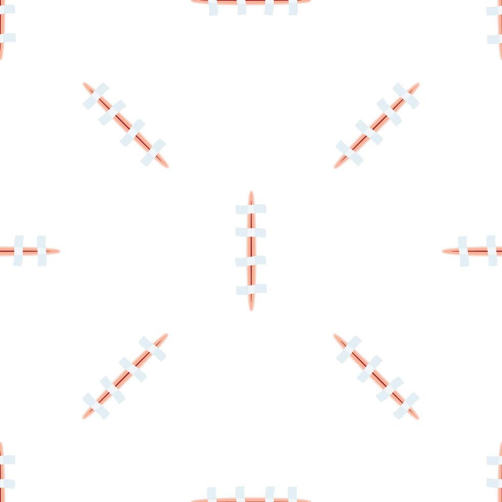 Surgical wound with stitches forming seamless pattern on white background vector