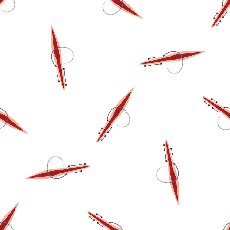 Surgical wound with sutures, seamless medical pattern on white background vector