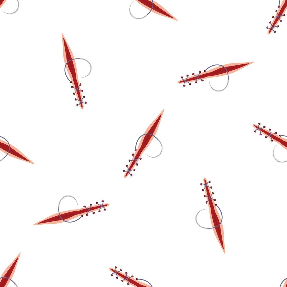 Surgical wound with stitches seamless pattern on white background vector
