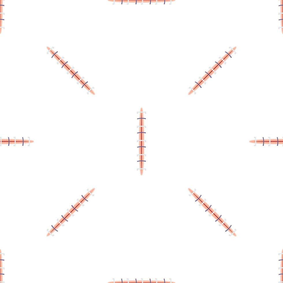 Seamless pattern with surgical suture closing a wound vector