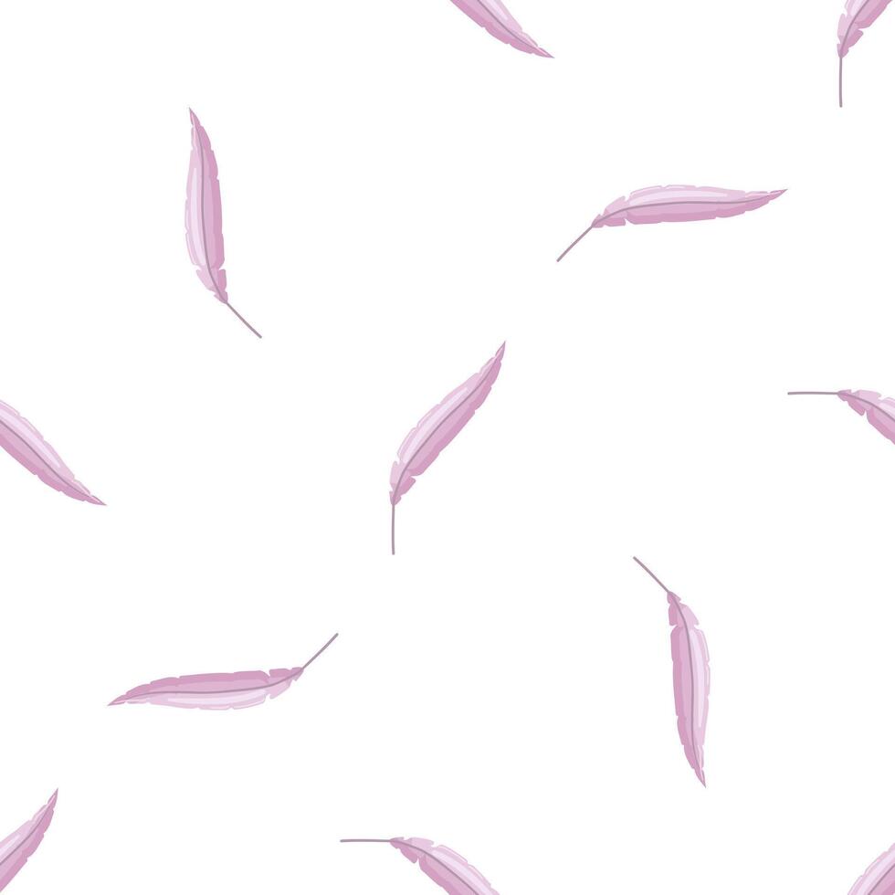 Seamless pattern with delicate pink feathers floating on white background vector