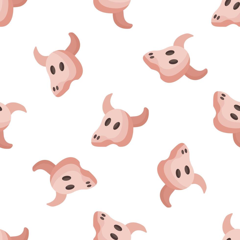Seamless pattern featuring pink cow skulls on white background vector