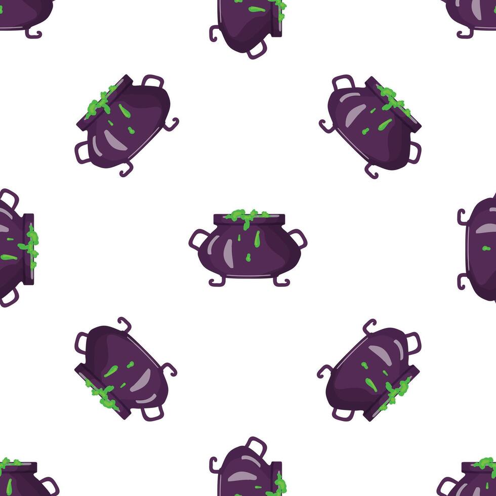 Witch cauldrons with green potion overflowing creating seamless halloween pattern vector