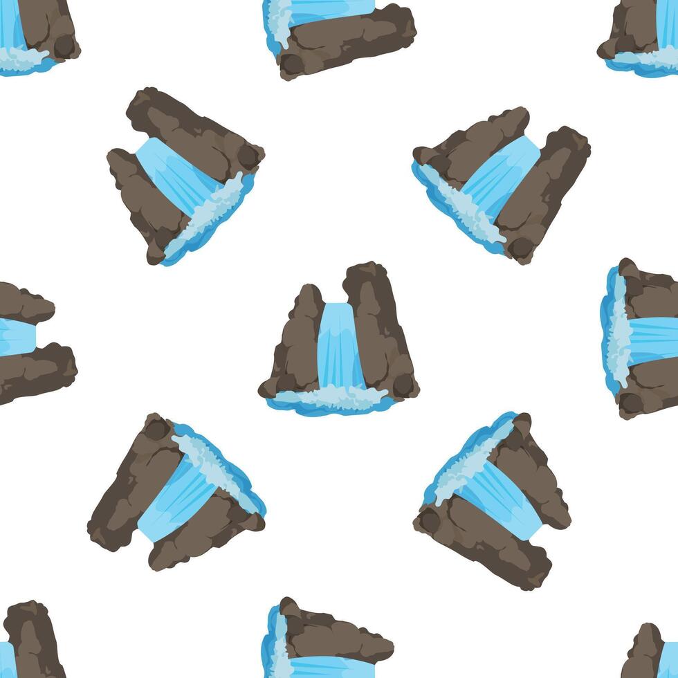 Waterfall seamless pattern flowing down rocks in cartoon style vector