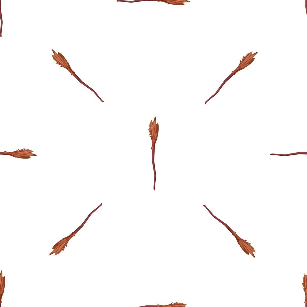Seamless pattern with witch brooms flying on white background for halloween celebration vector