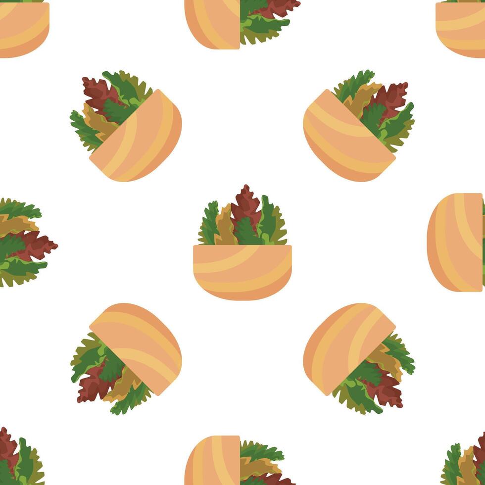 Seamless pattern of potted plants with autumn leaves growing inside orange square pots on white background vector