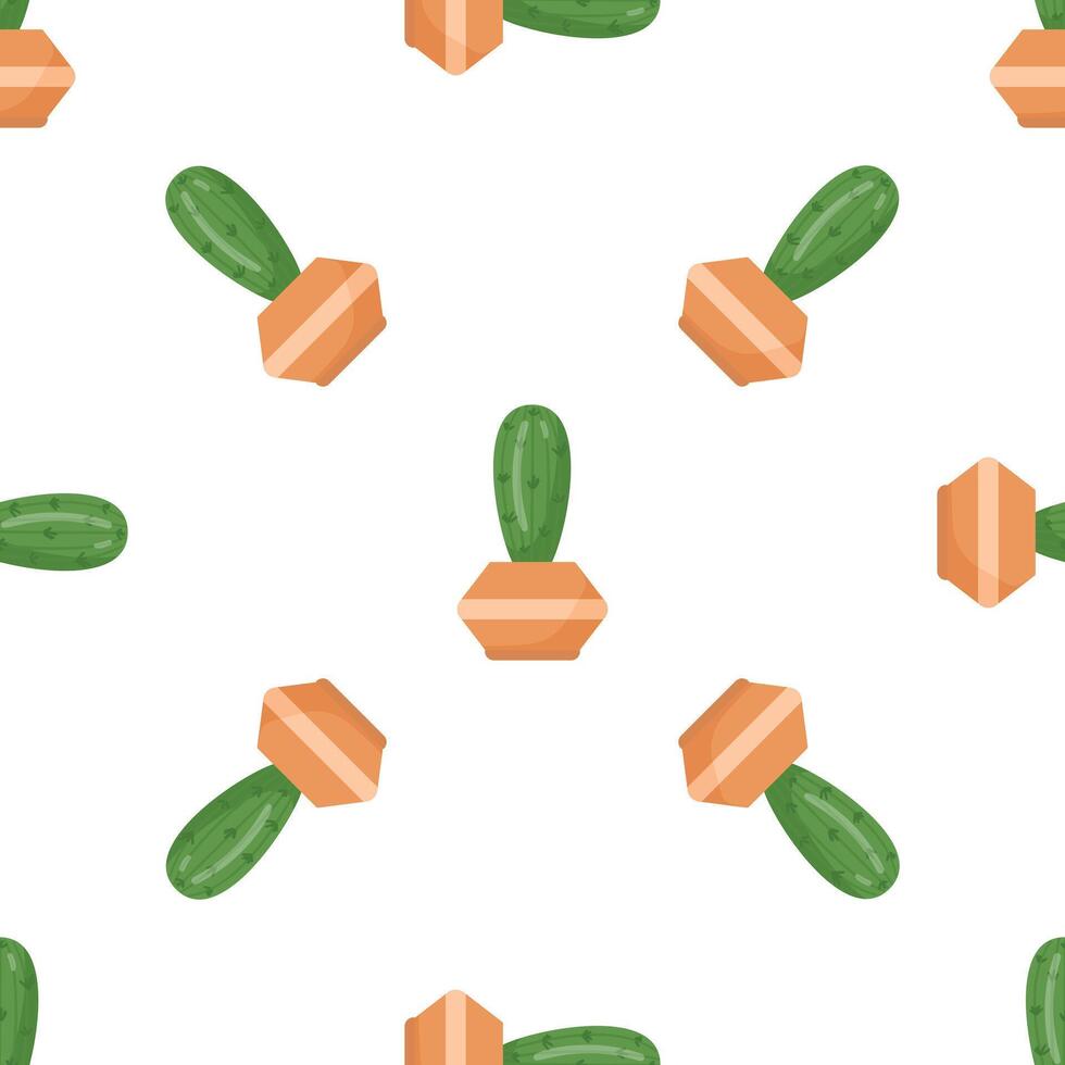 Seamless pattern with cactus growing in pots on white background vector