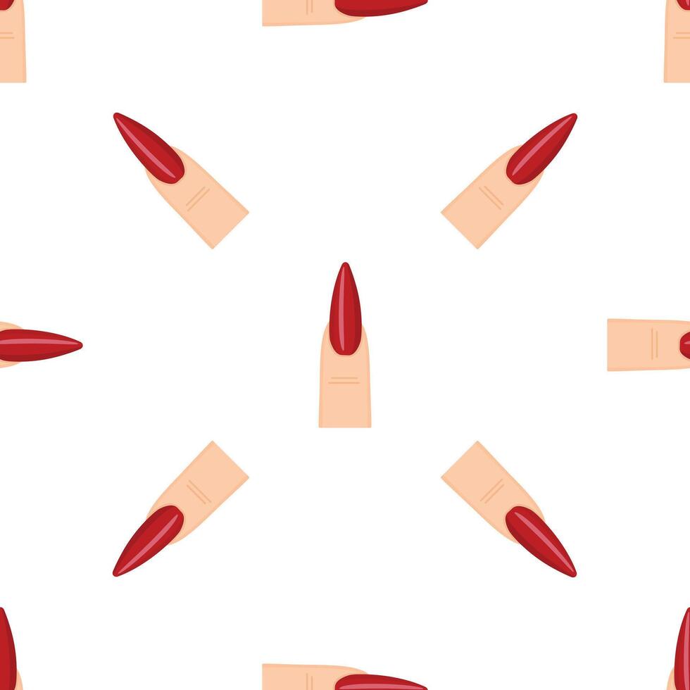 Seamless pattern of red nail polish on long fingernails, manicure and beauty concept vector