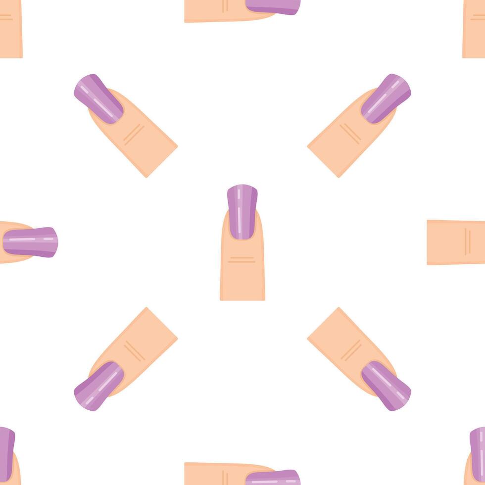 Seamless pattern of manicured fingers showing purple nail polish on white background vector