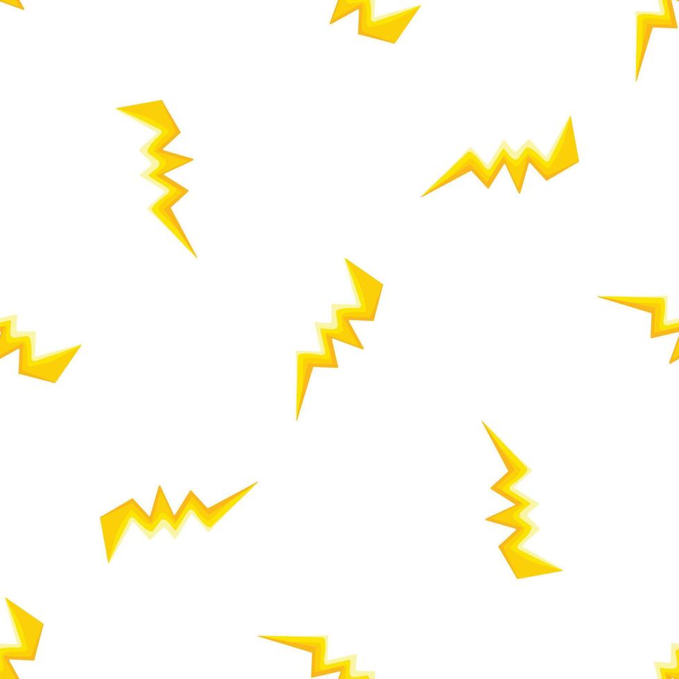 Seamless pattern of yellow lightning bolts striking on white background vector