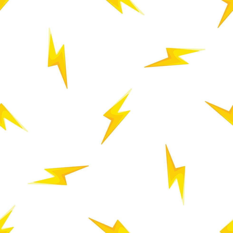 Seamless pattern of yellow lightning bolts striking on white background vector