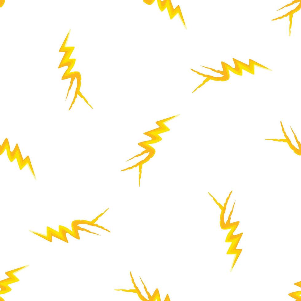Seamless pattern of yellow lightning bolts striking on white background vector