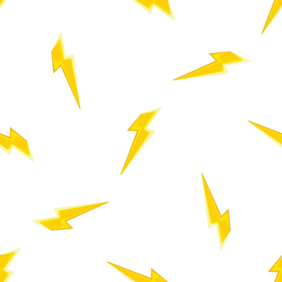 Seamless pattern of yellow lightning bolts flashing on white background vector