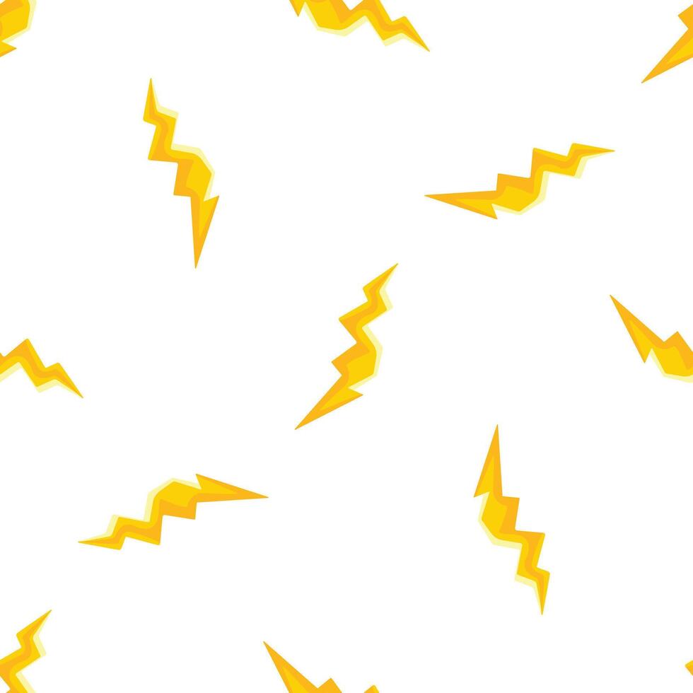 Seamless pattern of yellow lightning bolts striking on white background vector