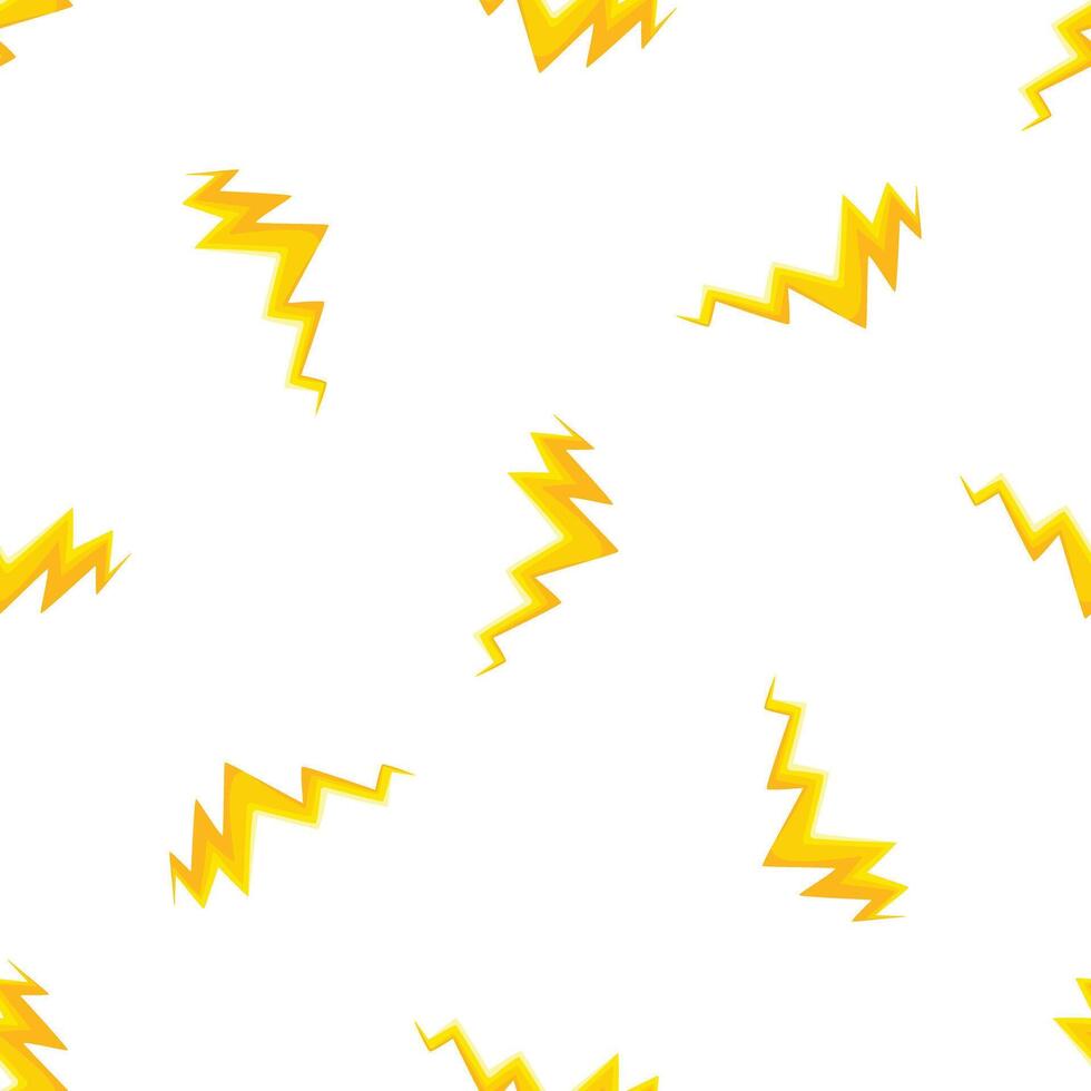 Seamless pattern of yellow lightning bolts striking on white background vector