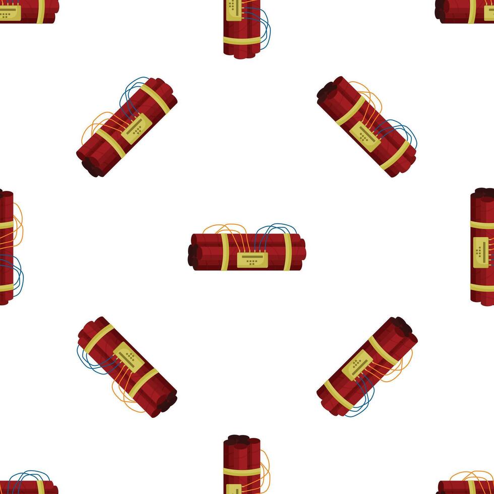 Dynamite sticks with timer and wires seamless pattern on white background vector