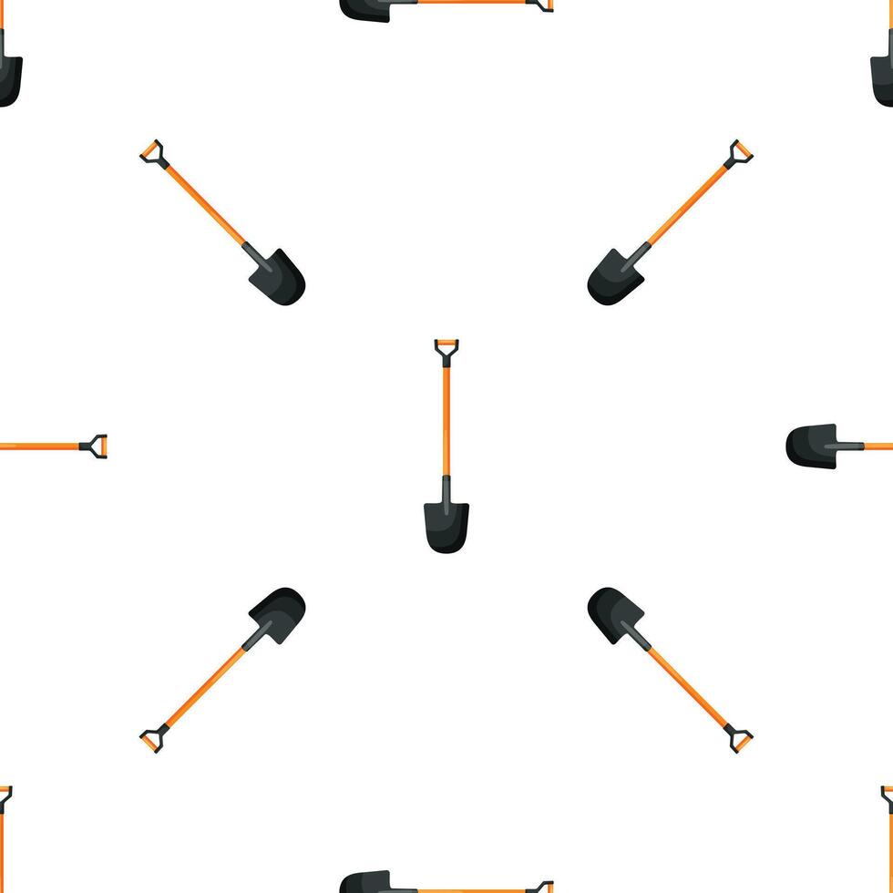 Seamless pattern of garden shovel with wooden handle for digging on white background vector