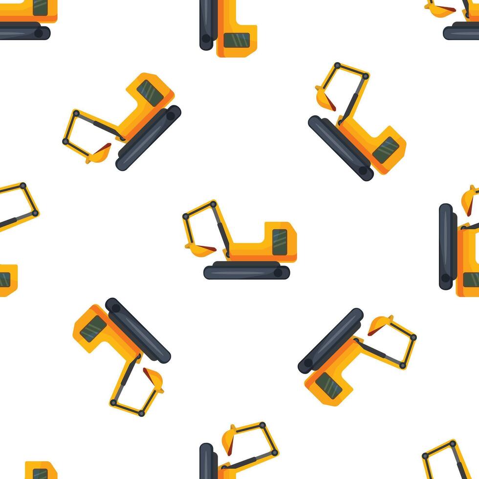 Seamless pattern of yellow excavators on a white background vector