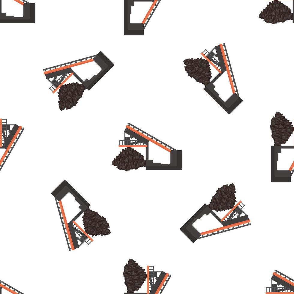 Coal mining conveyor belt transporting coal seamless pattern on white background vector