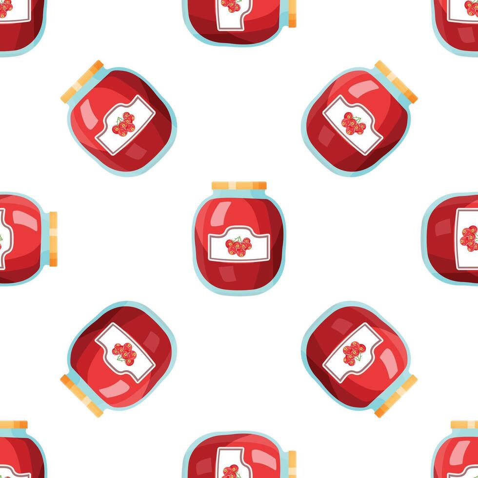 Seamless pattern with jars of raspberry jam on white background vector