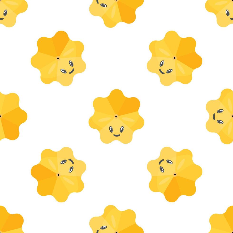 Seamless pattern with smiling yellow beach umbrellas enjoying summer vacation vector