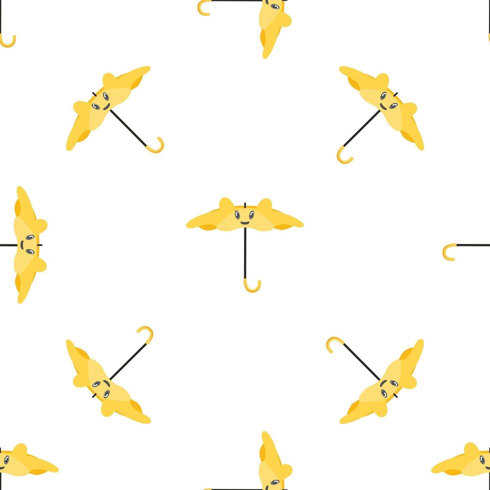 Yellow umbrella smiling seamless pattern on white background vector