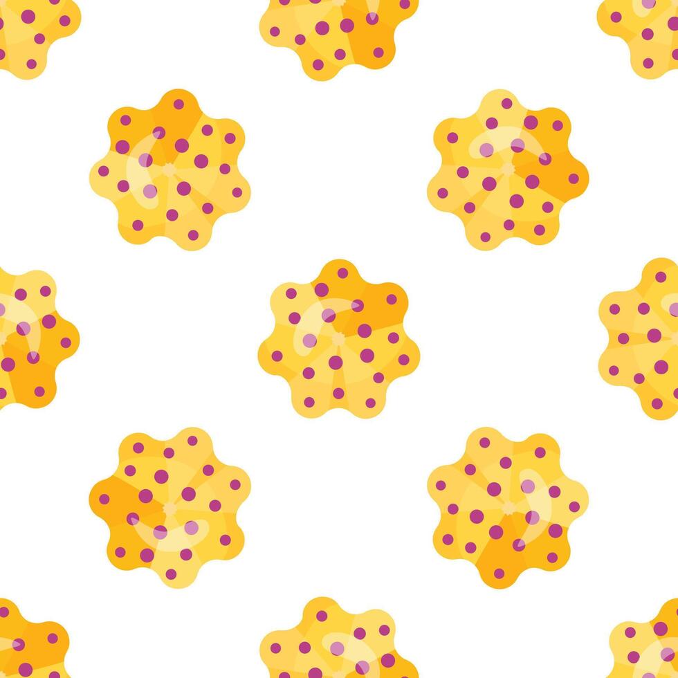 Seamless pattern with yellow cookies decorated with purple dots creating a delightful background vector