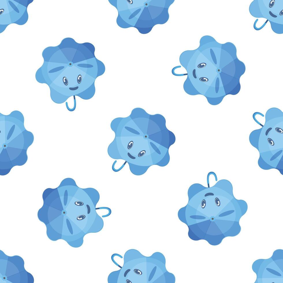 Seamless pattern with smiling blue umbrellas creating a cheerful and playful design vector