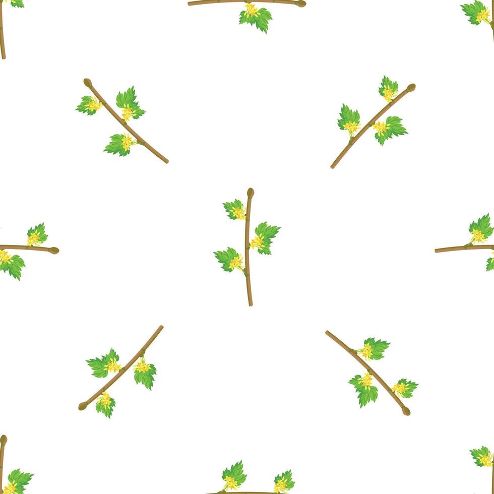 Blooming yellow currant branch seamless pattern on white background vector
