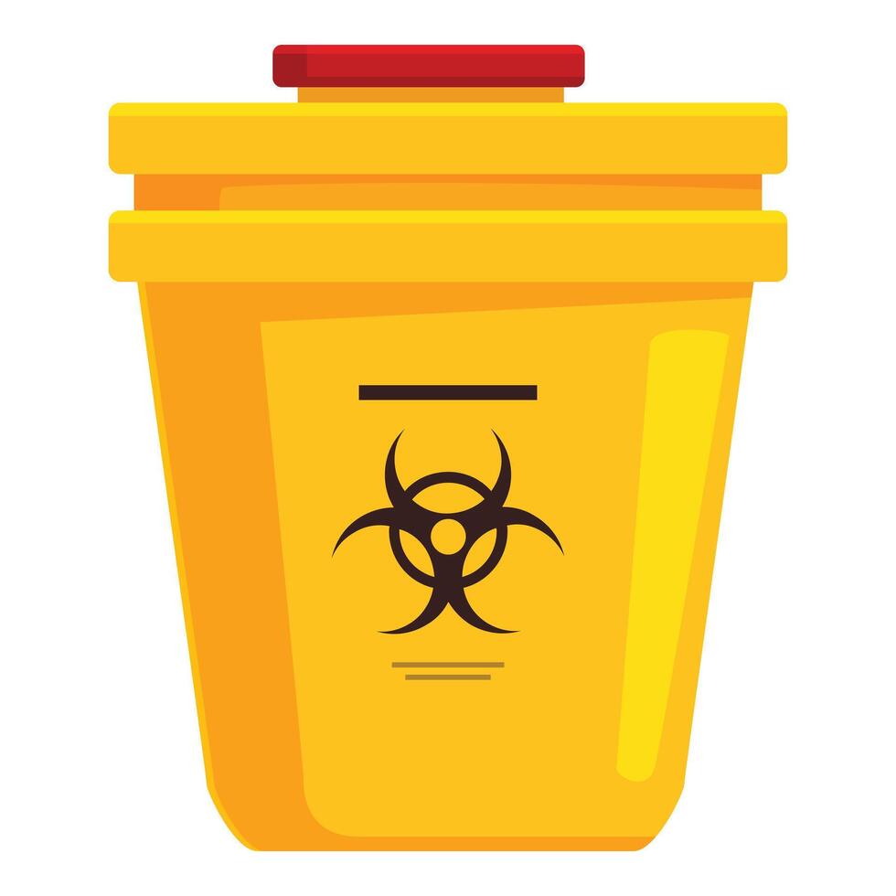 Yellow biohazard medical waste container with red lid representing proper disposal vector
