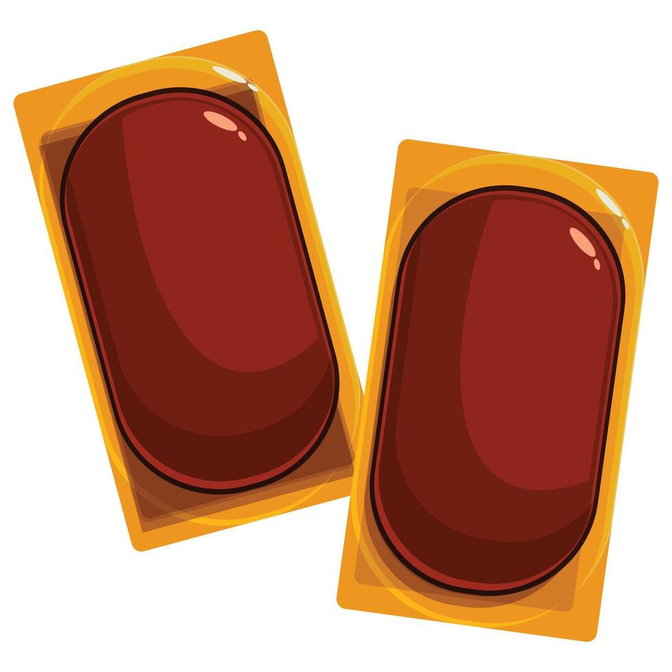 Two glazed chocolate eclairs with custard filling resting on white background vector