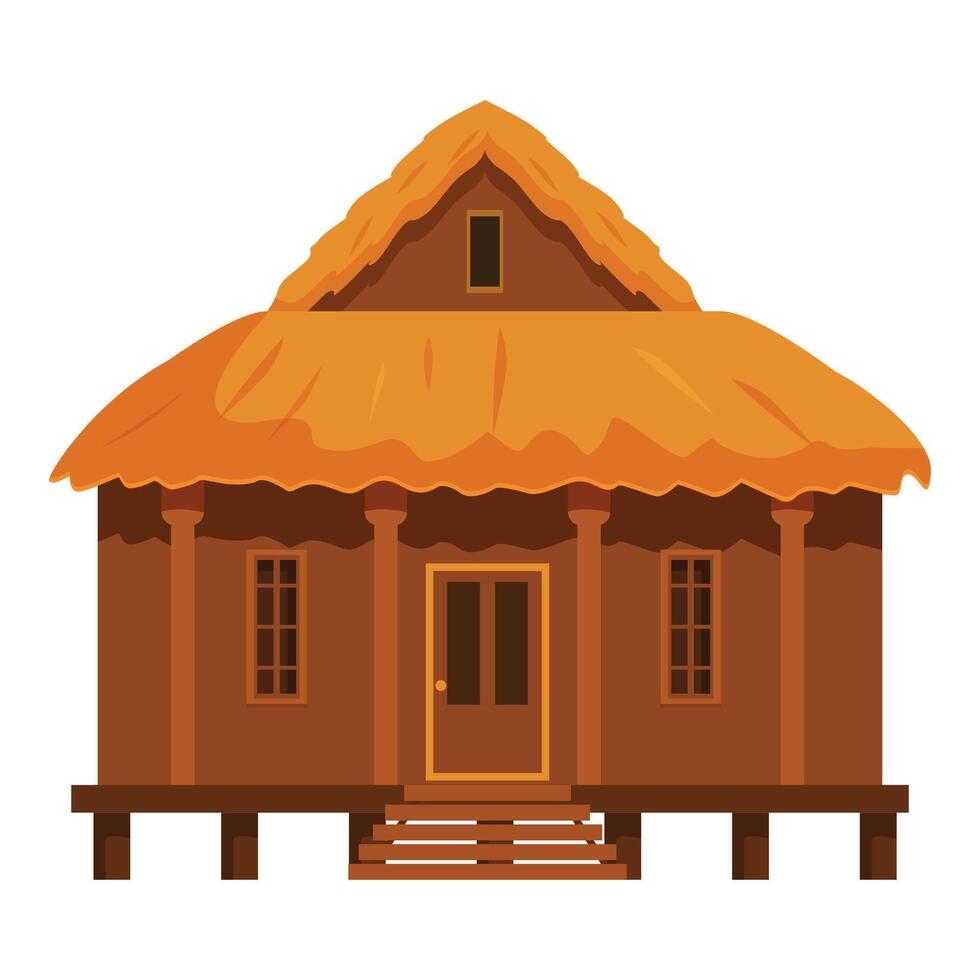 Wooden tropical bungalow with thatched roof on stilts vector