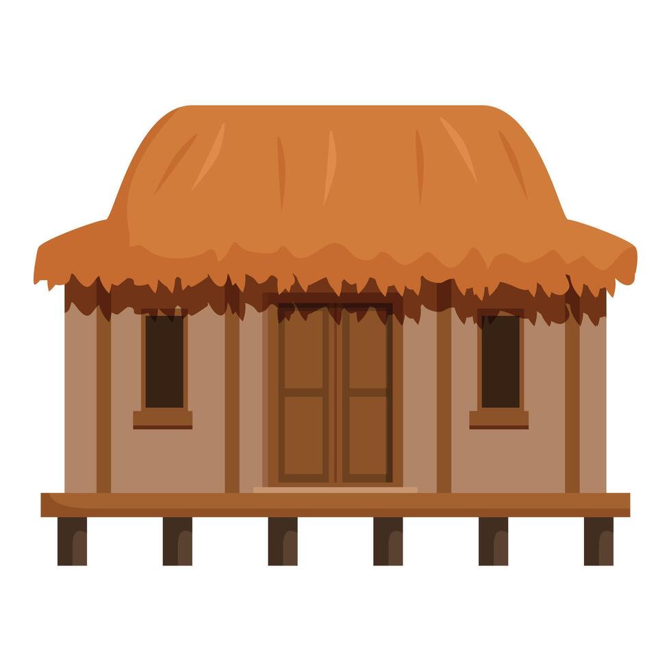 Tropical bungalow standing on wooden stilts with thatched roof vector