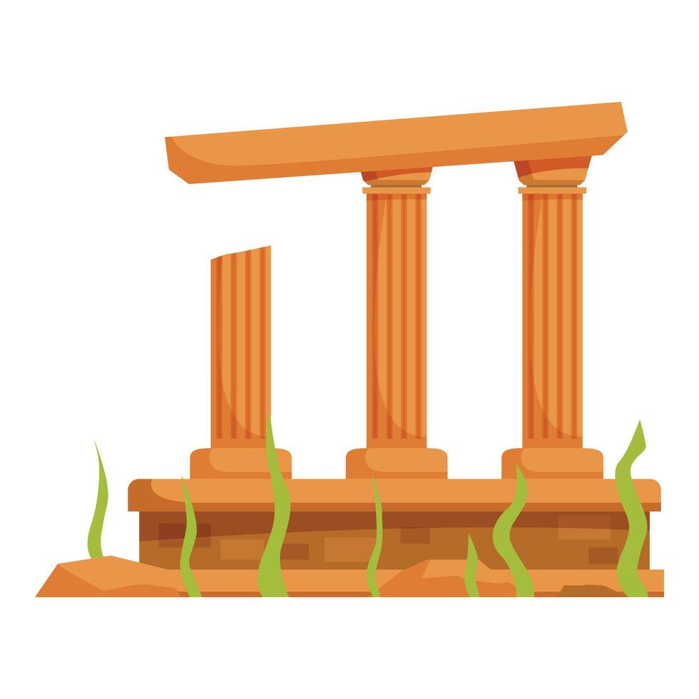 Ancient greek temple ruins with broken columns and overgrown weeds vector