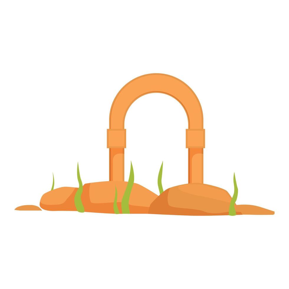 Ancient archway emerging from desert sands with sparse vegetation vector
