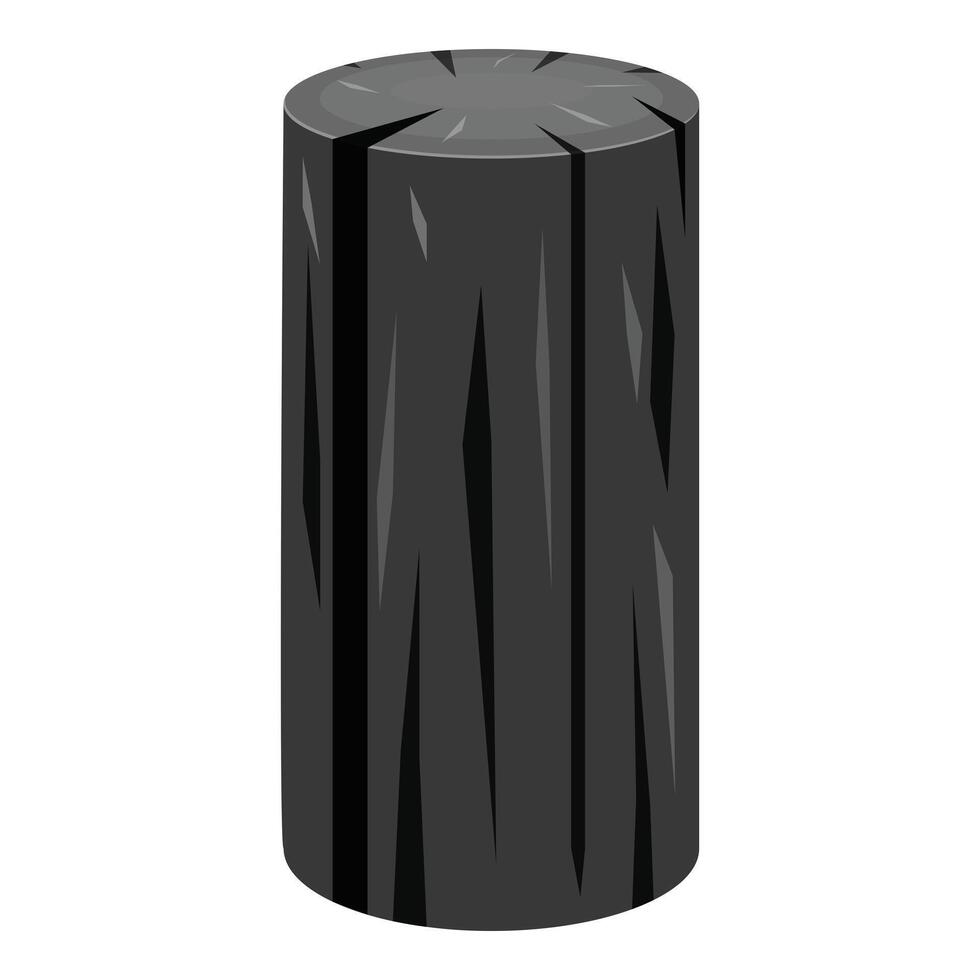 Black charcoal log standing upright on white background vector