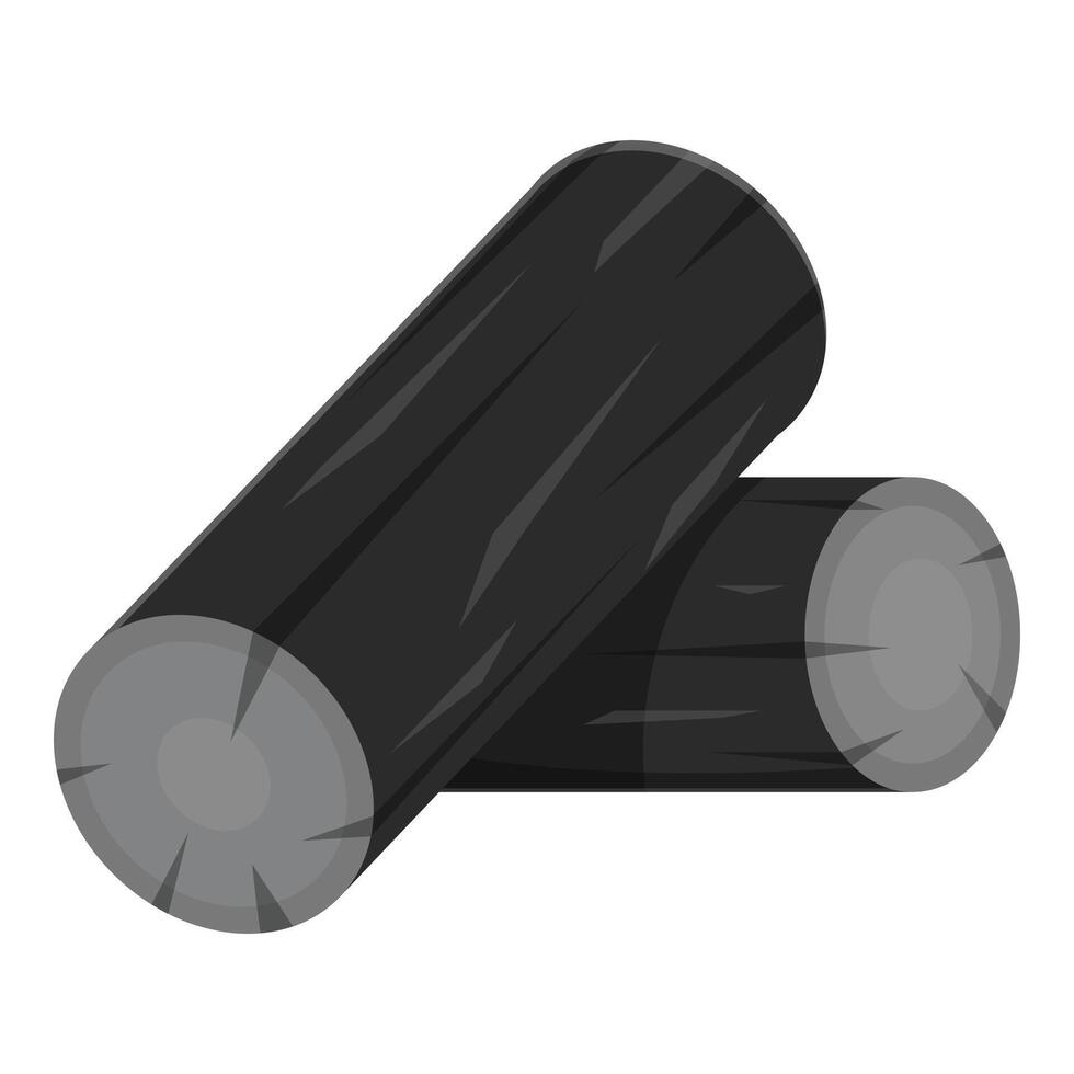 Two black charred logs showing cross section on white background vector