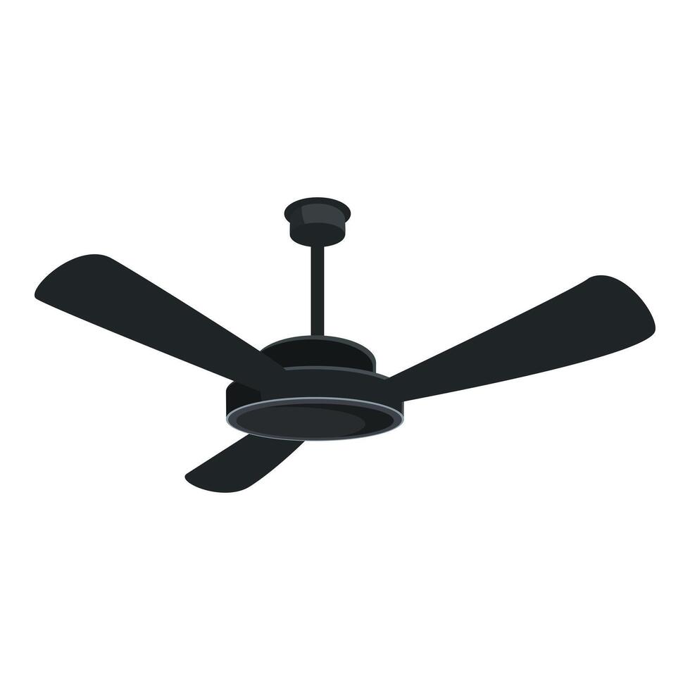 Black ceiling fan rotating providing cooling air circulation vector