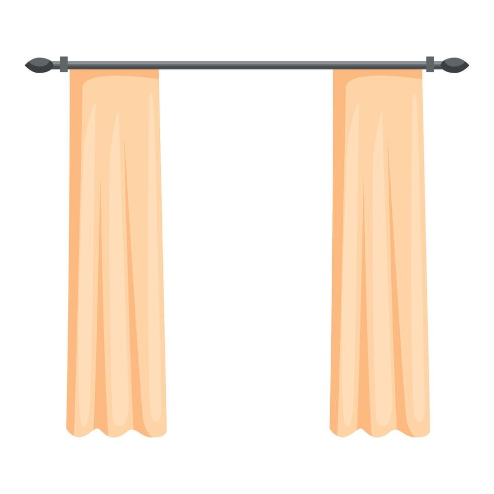 Peach curtains hanging on metal curtain rod vector
