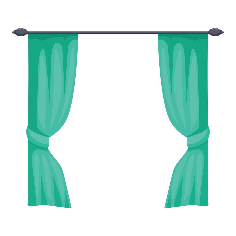 Elegant green curtains tied back on metal rod, revealing empty space vector
