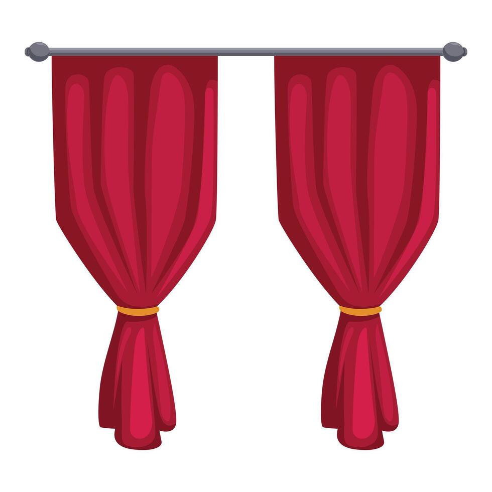 Red curtains hanging on metal rod creating elegant window treatment vector