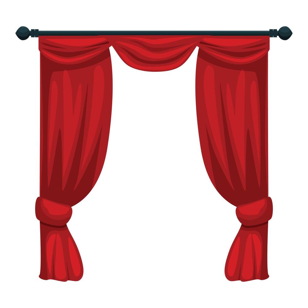 Elegant red curtains hanging on a metal rod, creating a luxurious ambiance vector